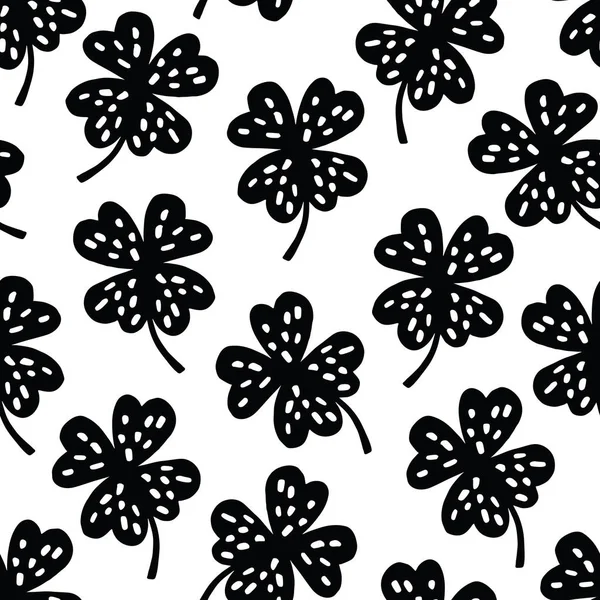 Cute seamless black and white shamrock clover pattern. Good luck concept. Vector illustration background. — Stock Vector