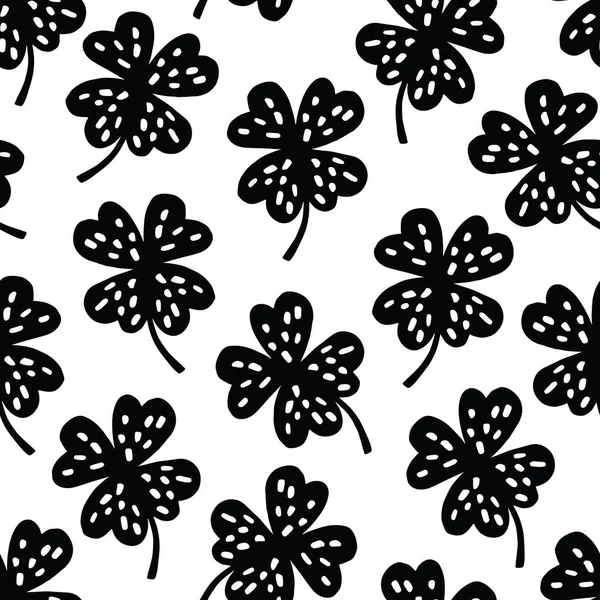 Padrão de trevo shamrock preto e branco sem costura bonito. Boa sorte conceito. Fundo de ilustração vetorial . — Vetor de Stock