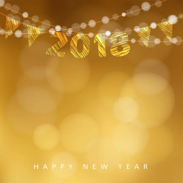 Bonne année carte de vœux avec 2018 et lumières scintillantes, fond d'illustration vectoriel moderne . — Image vectorielle