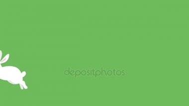 sevimli beyaz tavşan, tavşan yeşil zemin üzerine çalışan 2d animasyon. Bahar, Paskalya kavramı. Loopable Hd ayak.