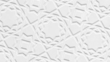 Arapça desen, Arabesk beyaz döner. Beyaz soyut geometrik arka plan close-up. Ramazan grafik animasyon, ağır çekim.