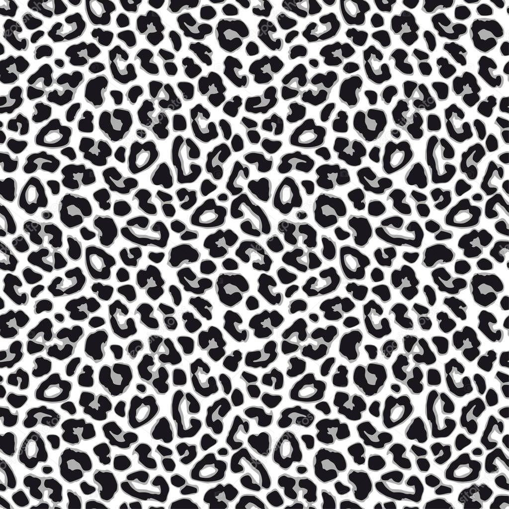 White leopard or jaguar seamless pattern, modern animal fabric design, vector illustration background.