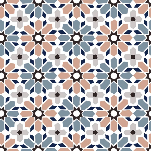 Ручной рисунок звезд в форме марокканской бесшовный узор для Рамадан Карим поздравительные открытки, исламские фоны, ткань, веб-баннеры. Португальский дизайн плитки azulejos. Декоративные векторные иллюстрации — стоковый вектор