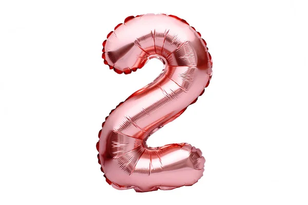 二号二号是玫瑰金充气氦气气球做的金粉箔气球字体部分完整的一组数字，隔离在白色。生日派对庆祝、销售及折扣概念 — 图库照片