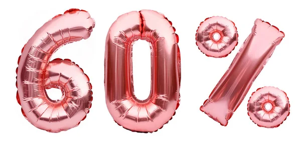Roségoldenes Sechzig Prozent Schild Aus Aufblasbaren Luftballons Isoliert Auf Weißem — Stockfoto