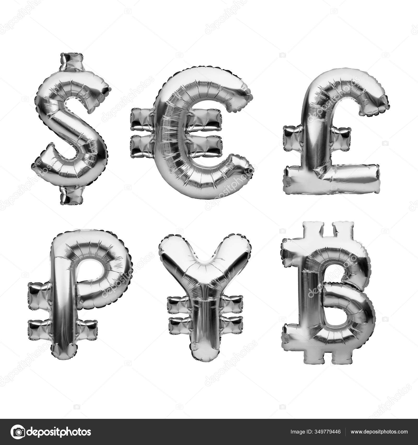 银球做的货币符号日元和比特币世界上主要的货币单位货币符号由膨胀的铝箔制成投资和银行概念——图库图片© Magryt_Artur #