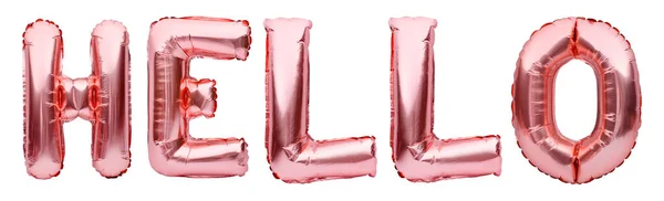 Pink Golden Word Hello Made Inflatable Balloons Isolated White Background — Stock Photo, Image
