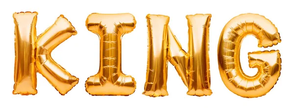 黄金の単語キングインフレータブル風船の白い背景に隔離されたで作られた 金箔の風船手紙 パーティー 誕生日 お祝いのコンセプト — ストック写真