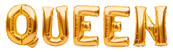 Złote Słowo Queen Wykonane Nadmuchiwanych Balonów Izolowanych Białym Tle Złote — Zdjęcie stockowe