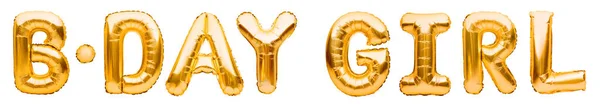 Words Day Girl Made Golden Inflatable Balloons Isolated White Background — Stock Photo, Image