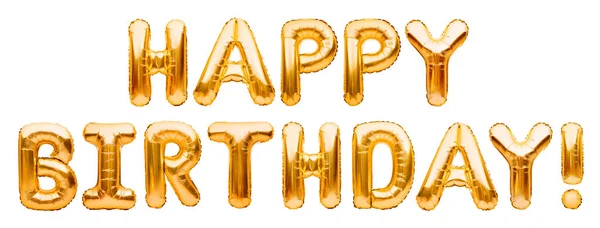 Szavak Happy Birthday Készült Arany Felfújható Léggömbök Elszigetelt Fehér Alapon — Stock Fotó