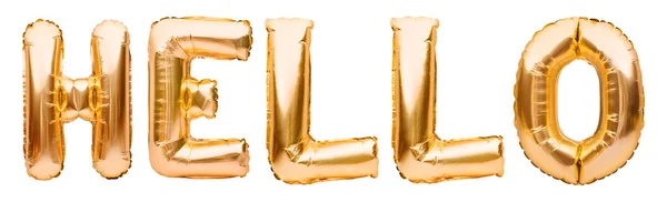 Golden Word Hello Made Inflatable Balloons Isolated White Background Gold — Stock Photo, Image