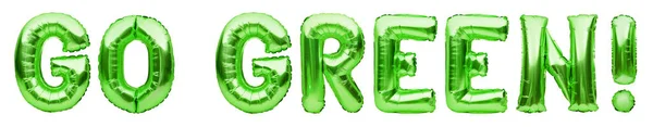 Palavras Verde Feitas Balões Infláveis Verdes Isolados Fundo Branco Balões — Fotografia de Stock