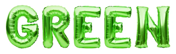 Word Green Made Green Inflatable Balloons Isolated White Background Helium — Stock Photo, Image