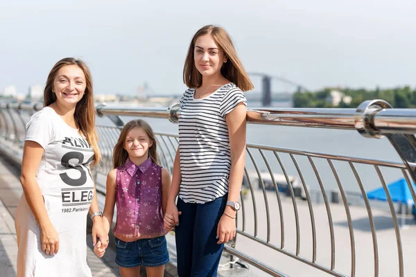 Samesex Lesbian Family Child Walk Park River Lesbians Mothers Adopted — Stock Photo, Image