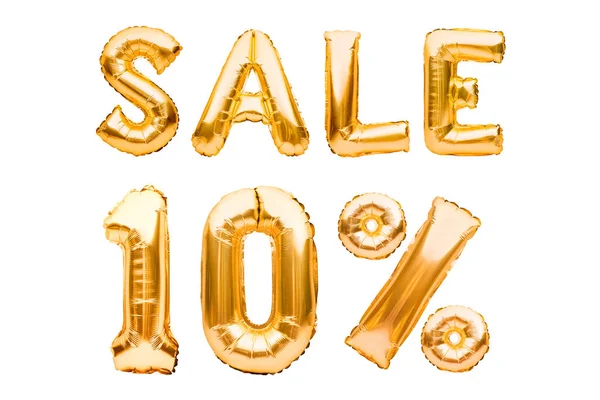 Golden Ten Percent Sale Sign Made Inflatable Balloons Isolated White — Stock Photo, Image