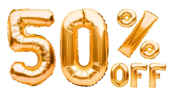 Χρυσή Πενήντα Τοις Εκατό Πινακίδα Πώλησης Από Φουσκωτά Μπαλόνια Που — Φωτογραφία Αρχείου