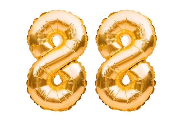 88号，88号，金色充气气球，白色隔离。氦气球，金箔号码。派对装饰，节日，庆典，生日，狂欢节的周年标志 — 图库照片