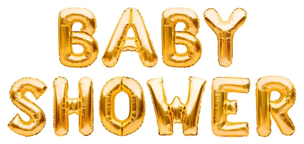 Worte Baby Shower Aus Goldenen Aufblasbaren Luftballons Isoliert Auf Weißem — Stockfoto