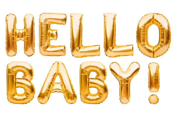 Words Hello Baby Made Golden Inflatable Balloons Isolated White Background — Stock Photo, Image