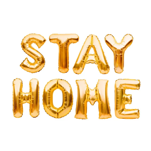 Slova Stay Home Zlatých Nafukovacích Balónků Karanténa Ochrana Před Koronavirem — Stock fotografie