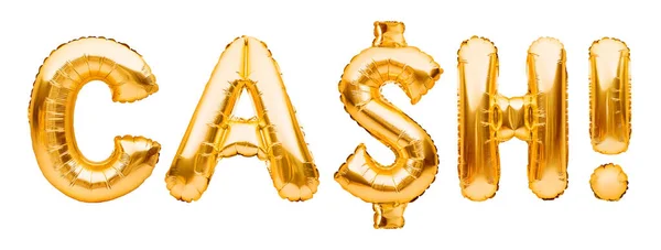 金色的词 Cash 是用充气气球制成的 与白色隔离 金箔气球信会计 预算和经济概念 — 图库照片