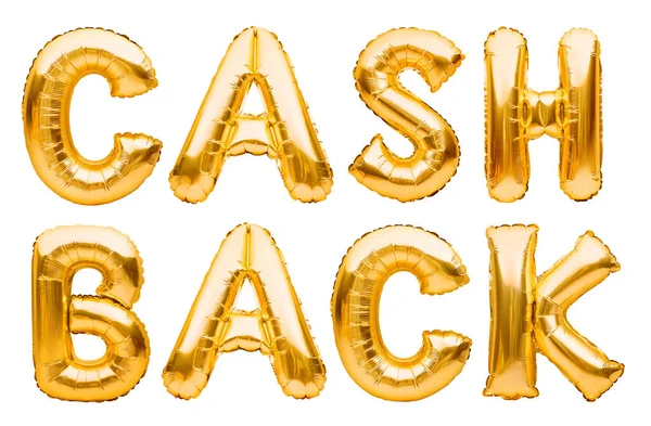 Palavra Dourada Cashback Feita Balões Infláveis Isolados Branco Cartas Balão — Fotografia de Stock