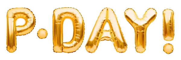 Gouden Woord Day Gemaakt Van Opblaasbare Ballonnen Geïsoleerd Wit Ballonletters — Stockfoto