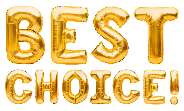 Words Best Choice Made Golden Inflatable Balloons Isolated White Background — Stock Photo, Image