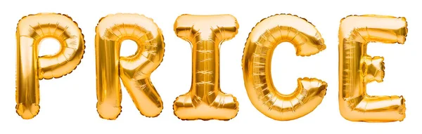 Word Price Made Golden Inflatable Balloons Isolated White Background Helium — Stock Photo, Image