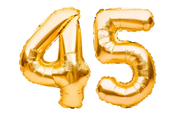 Number Forty Five Made Golden Inflatable Balloons Isolated White Helium — Stock Photo, Image