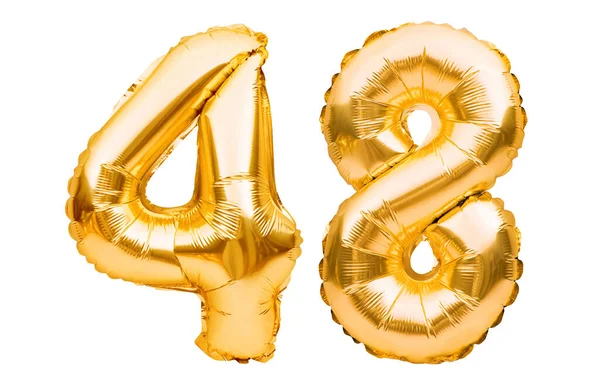 Numer Czterdzieści Osiem Złotych Nadmuchiwanych Balonów Odizolowanych Biało Balony Helem — Zdjęcie stockowe
