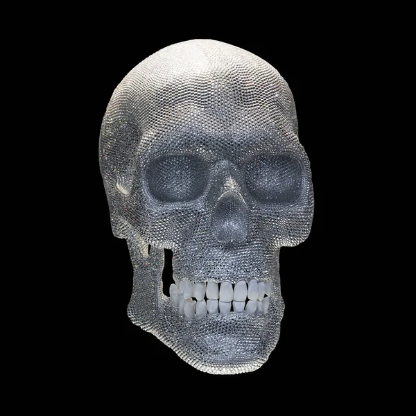 Diamond skull on black background. Jewelry shiny skull of platinum gold and diamonds. Day of The Dead, symbol of fashion, halloween theme.