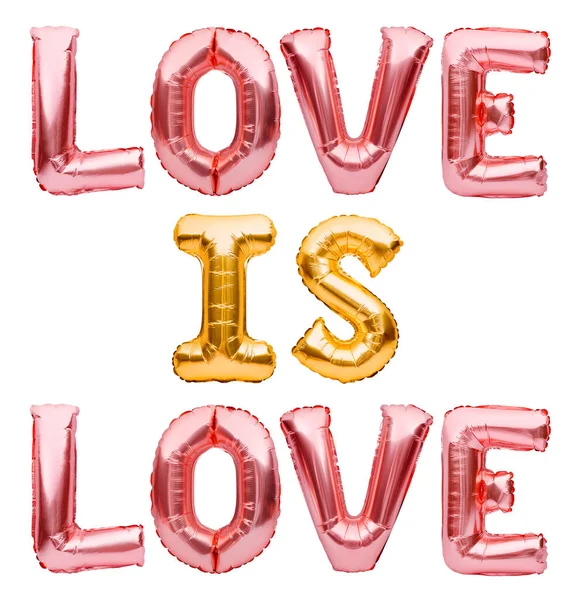Phrase Love Love Aus Aufblasbaren Goldenen Und Rosa Luftballons Pride — Stockfoto