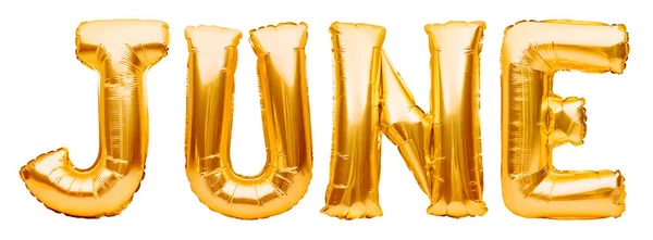 June Beyazın Üzerinde Izole Edilmiş Altın Şişirilebilir Balonlardan Yapılmış Helyum — Stok fotoğraf