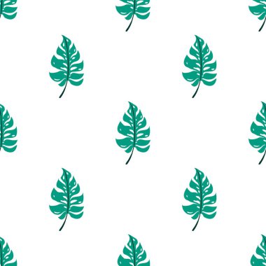 Kusursuz neo-nane yaprağı deseni canavar. Tropik palmiye yaprakları. Vektör arkaplanı. Elle çizilmiş egzotik bitkilerle güzel bir iz..