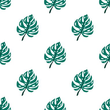 Kusursuz neo-nane yaprağı deseni canavar. Tropik palmiye yaprakları. Vektör arkaplanı. Elle çizilmiş egzotik bitkilerle güzel bir iz..