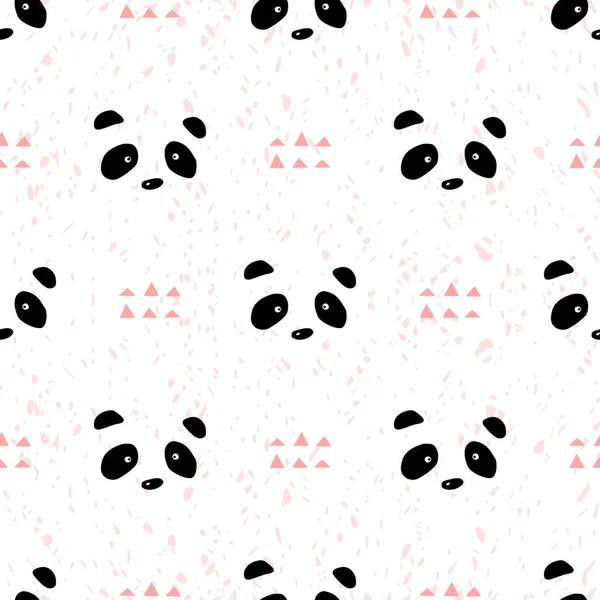 Beyaz ve pembe arkaplanda panda deseni var. Etiketler, etiketler, etiketler, hediye paketleme kağıtları, tebrik kartları, posterler ve afiş tasarımı için panda deseni.