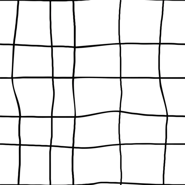 Siyah ekose minimalist vektör pürüzsüz desen. Dikey ve yatay parmaklıklar farklı genişlikte. Arka planda beyaz arka plan kontrolörü. El çizimi çizgili arka plan.
