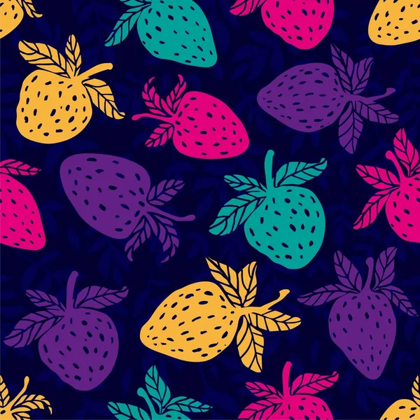 Çilekli meyve vektörü çilek. Tekstil baskıları, kartlar, tasarım için kusursuz desenler. Düz stil çilek, vektör. Kusursuz arkaplan resimli çilek deseni.