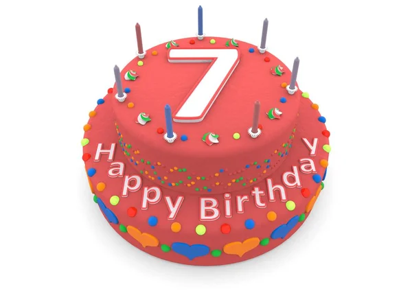 Red cake with happy birthday and the age — Stock Photo, Image