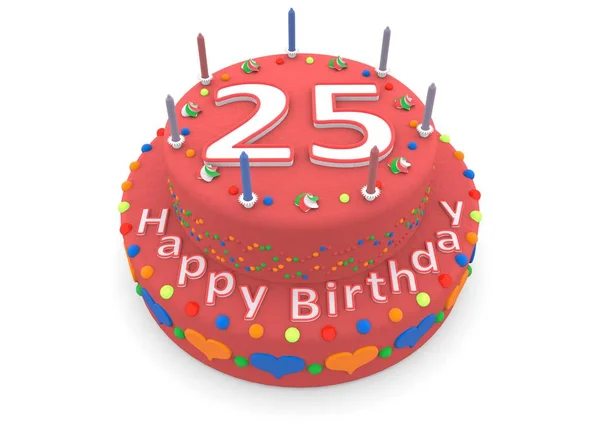 Gâteau rouge avec joyeux anniversaire et l'âge — Photo