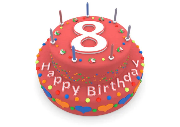 Rode cake met gelukkige verjaardag en de leeftijd — Stockfoto