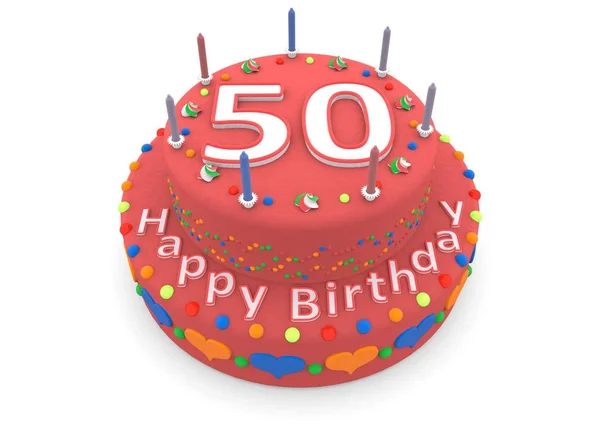 Pastel rojo con feliz cumpleaños y la edad —  Fotos de Stock