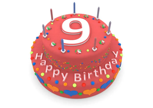 Red cake with happy birthday and the age — Stock Photo, Image