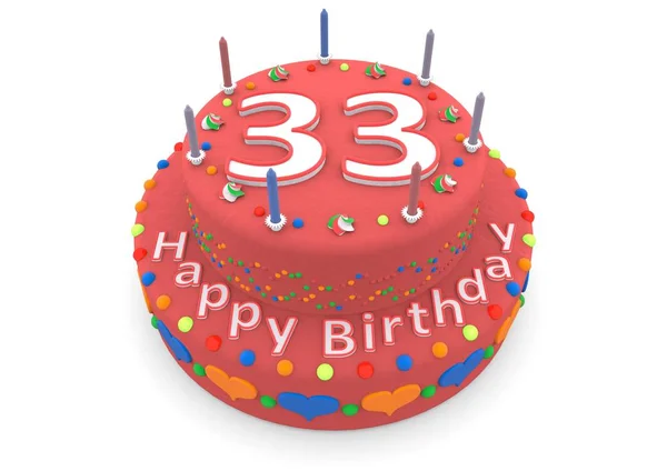 Torta rossa con buon compleanno e l'età — Foto Stock