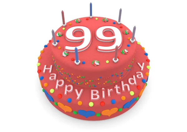 Red cake with happy birthday and the age — Stock Photo, Image