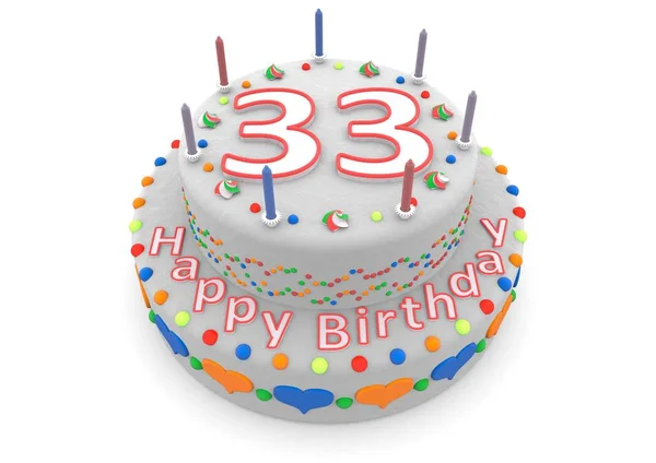 White cake with happy birthday and the age — Stock Photo, Image