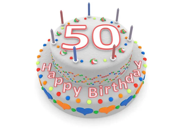 White cake with happy birthday and the age — Stock Photo, Image