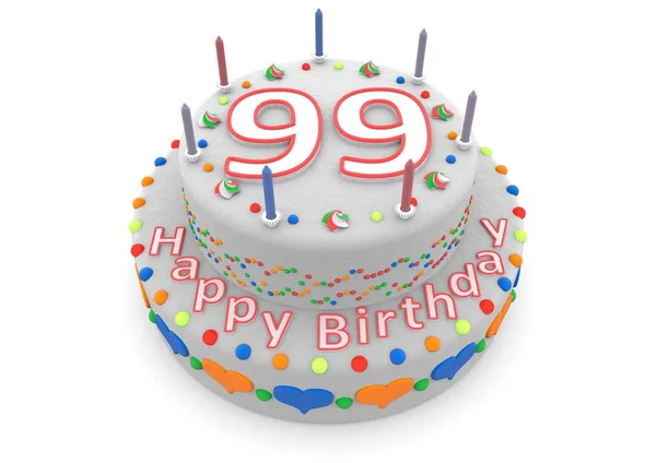 White cake with happy birthday and the age — Stock Photo, Image